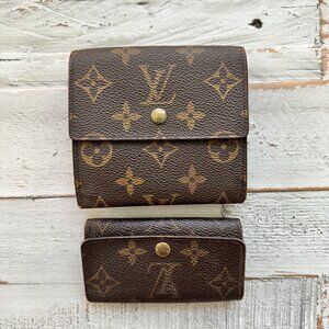 LOUIS VUITTON BROWN MONOGRAM WALLET/ 4 KEY WALLET SET VINTAGE
